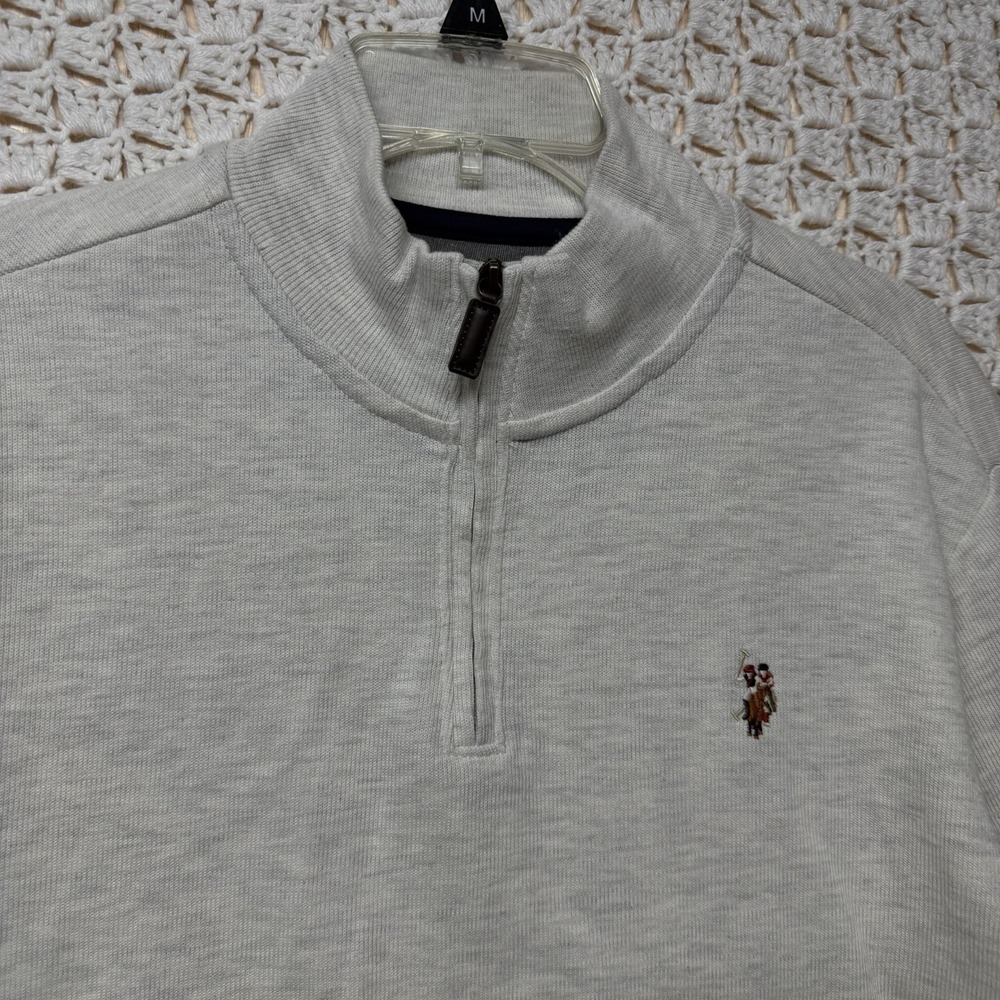 U.S. Polo Assn Sweatshirt Men's Sz S Grey 1/4 Zip Logo Pullover Cotton Blend NWT - Picture 2 of 10
